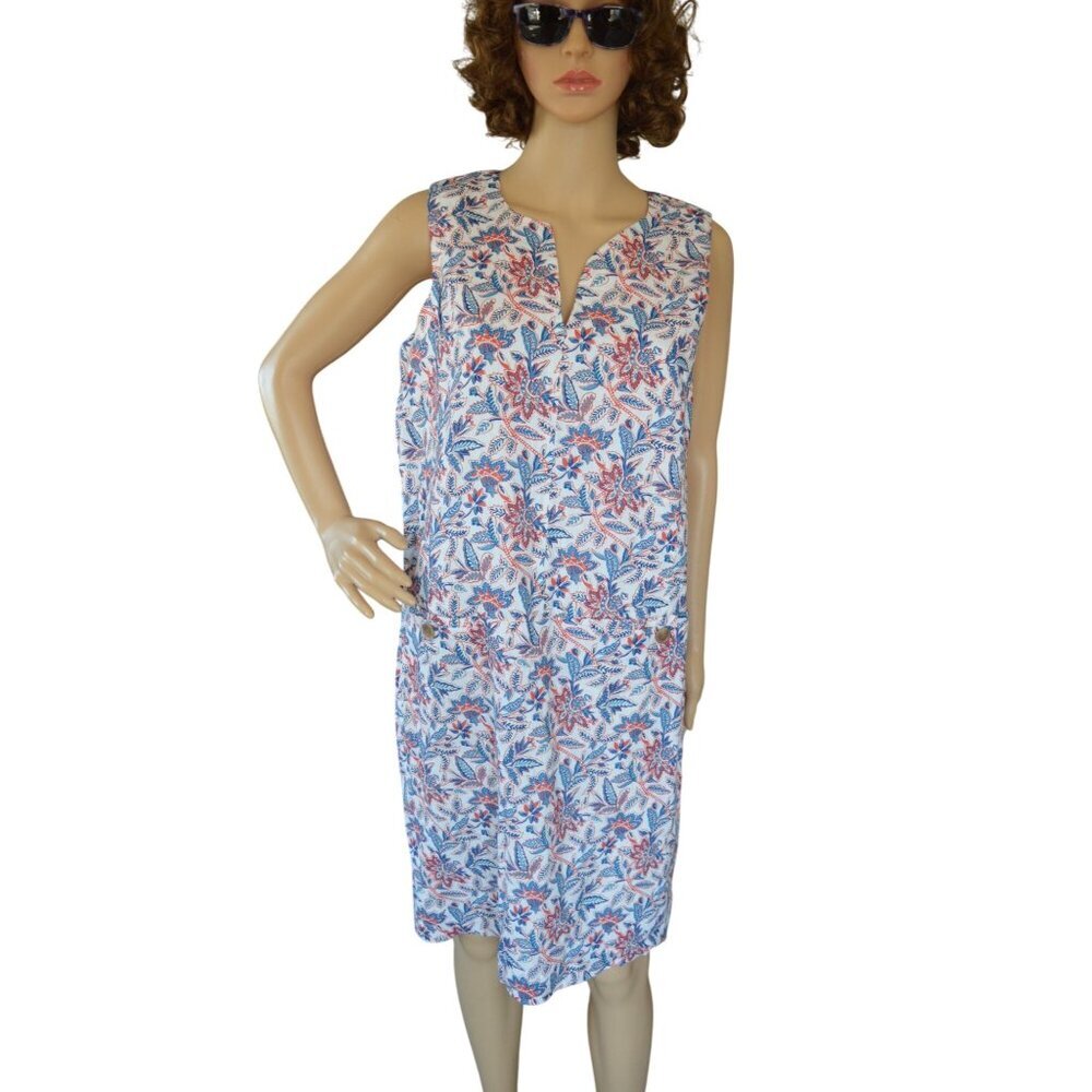 New J. McLaughlin Rue Linen Floral Split V-Neck Sleeveless Shift Dress Size M